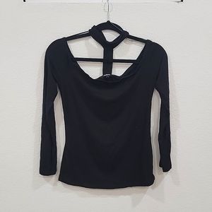 Large black halter neck tie off shoulder long sleeve